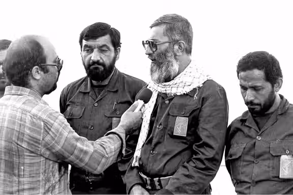 Mohsen Rezaei (second from left) alongside Ali Khamenei (center) during the Iran-Iraq War. 