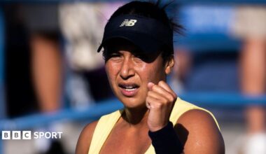 Heather Watson clenches her fist in celebration after winning a point in US Open qualifying