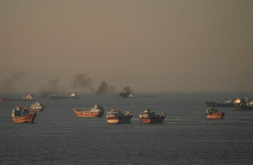 Vessels at the Strait of Hormuz, as seen from Musandam, Oman, June 15, 2026. 