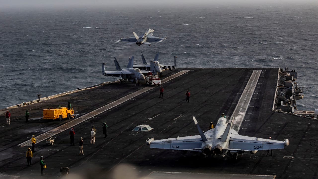 An F/A-18E Super Hornet, assigned to Strike Fighter Squadron 151, launches from the flight deck of Nimitz-class aircraft carrier USS Abraham Lincoln during the ongoing conflict with Iran July 31, 2026.
