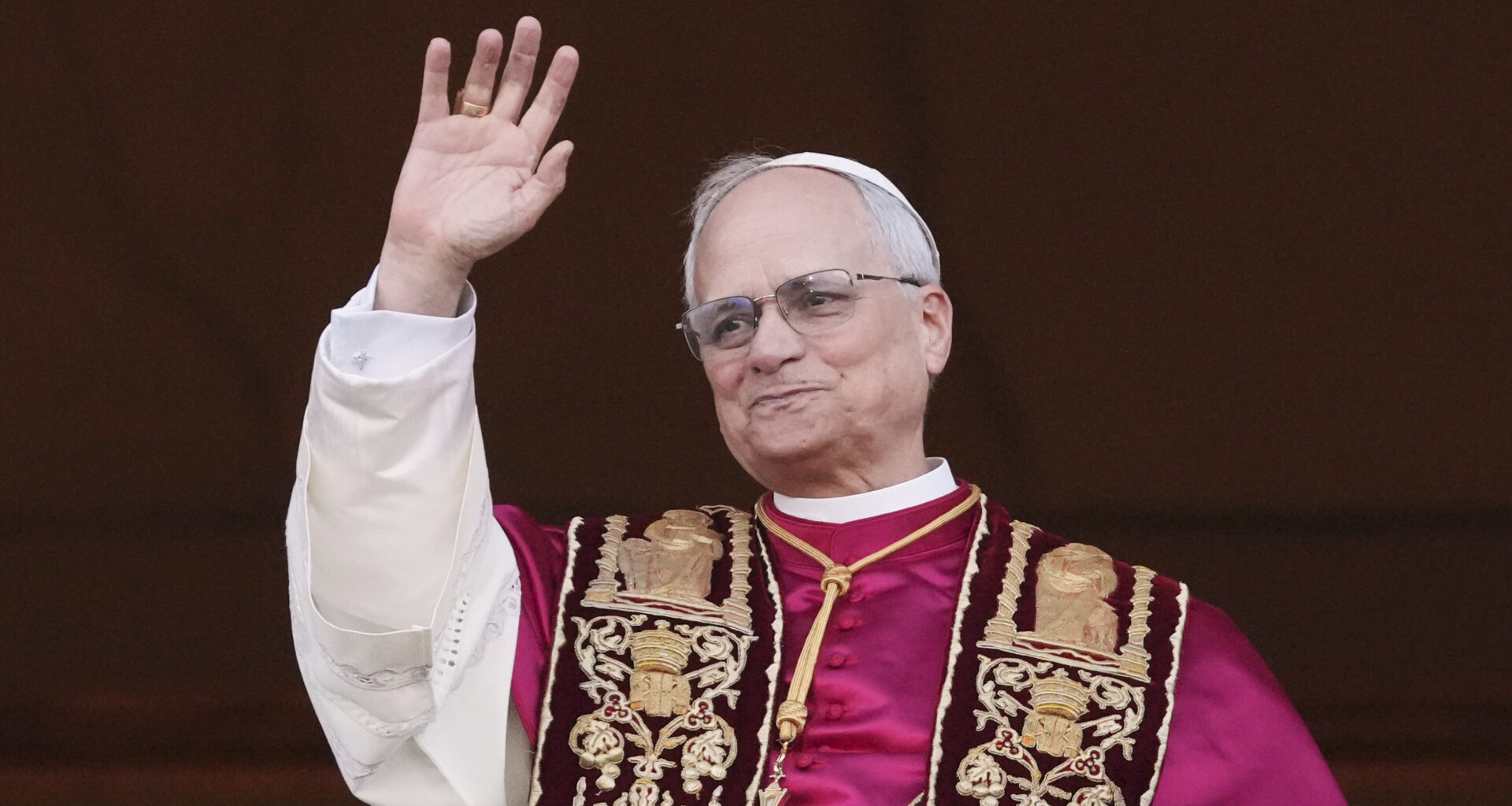 Pope Leo XIV appears on the central loggia of St. Peter's Basilica after being chosen the 267th pontiff of the Roman Catholic Church, at the Vatican, Thursday, May 8, 2025. (AP Photo/Alessandra Tarantino)