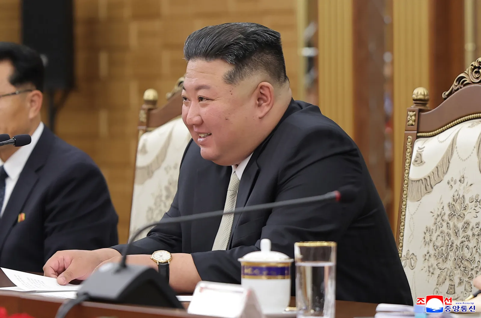 In this photo provided by the North Korean government, North Korean leader Kim Jong Un meets with Chinese President Xi Jinping at Kumsusan State Guesthouse in Pyongyang on June 8, 2026.