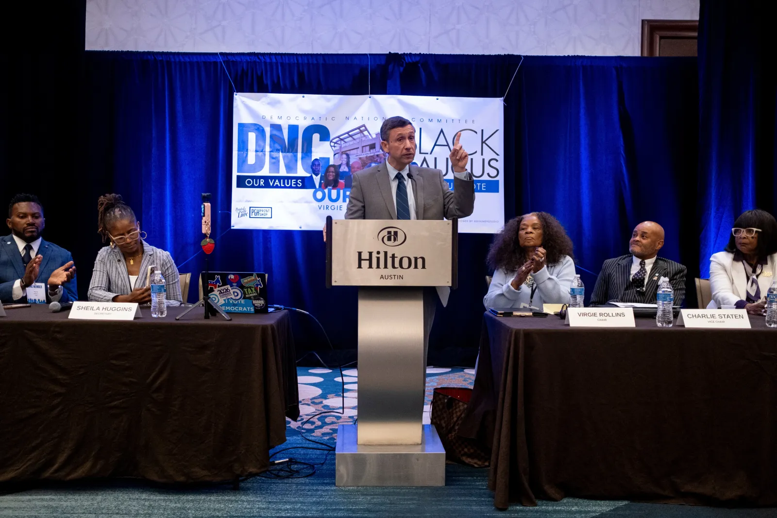 Democratic National Committee chair Ken Martin speaks during the Black Caucus meeting as part of the DNC Summer Meeting on August 13 in Austin, Texas. | AP Photo/Joel Angel Juarez