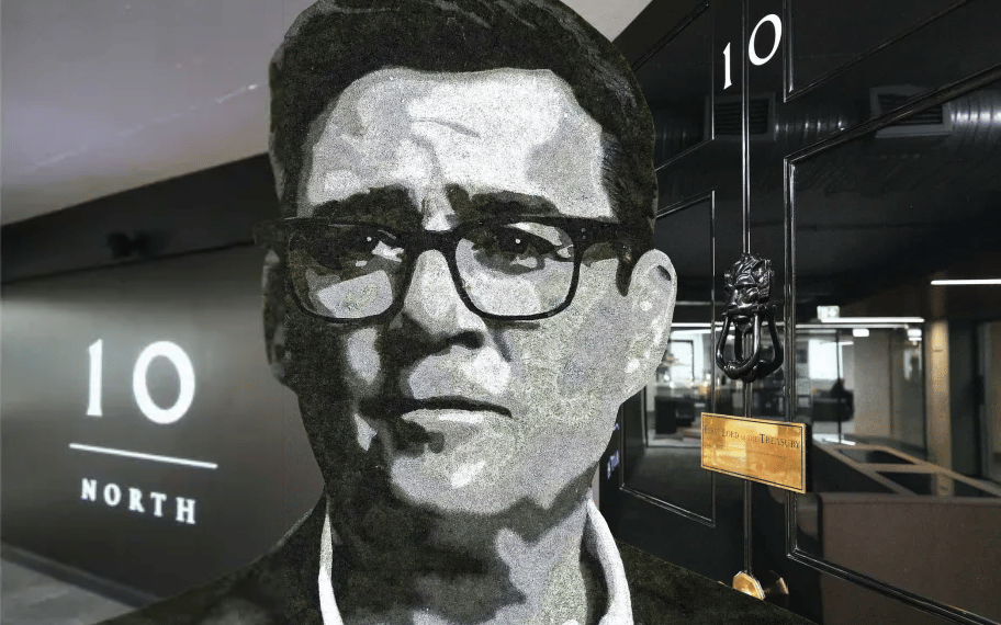 Andy Burnham illustration outside No10 North