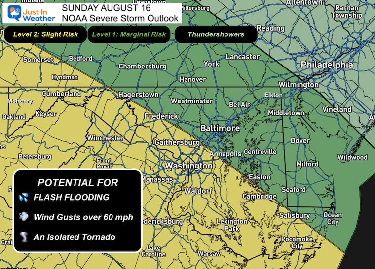 August 16 weather NOAA Severe Storm Risk Sunday