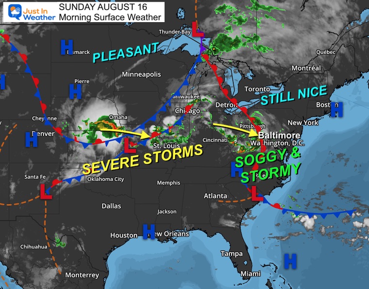 August 16 weather storm map Sunday morning