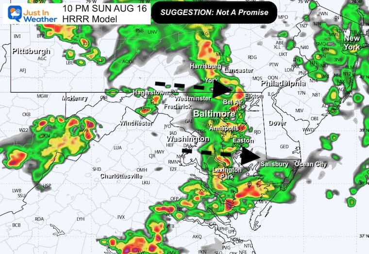 Sunday August 16 weather radar forecast Sunday 10 PM