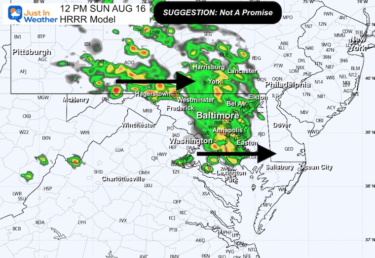 Sunday August 16 weather radar forecast Sunday 12 PM