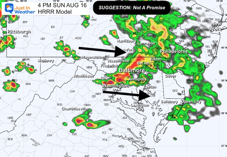 Sunday August 16 weather radar forecast Sunday 4 PM