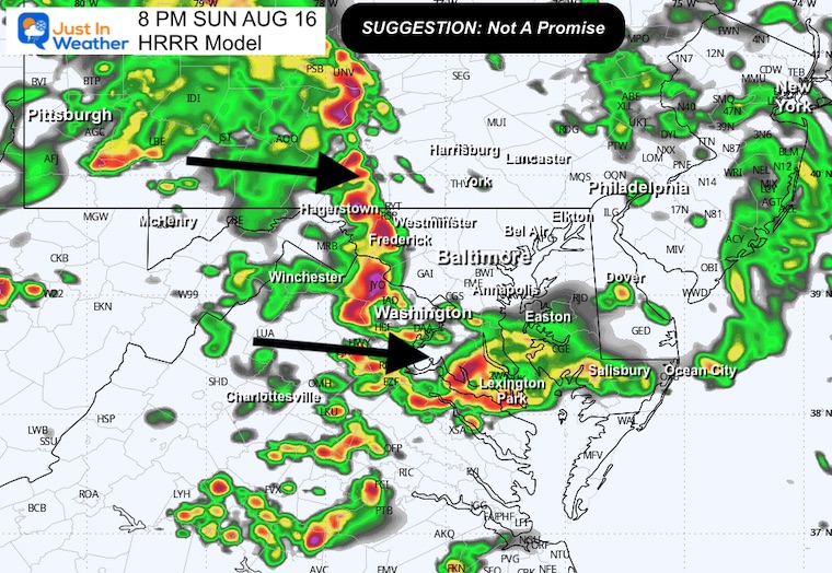 Sunday August 16 weather radar forecast Sunday 8 PM