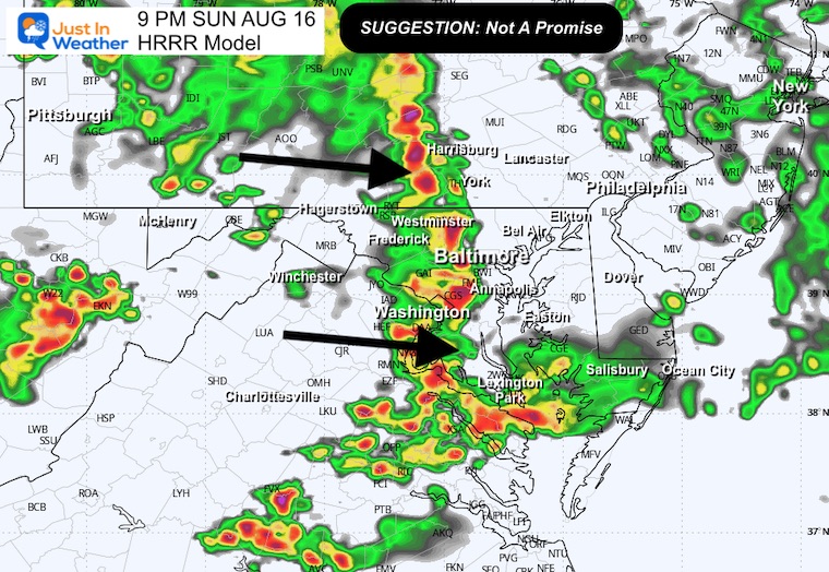 Sunday August 16 weather radar forecast Sunday 9 PM