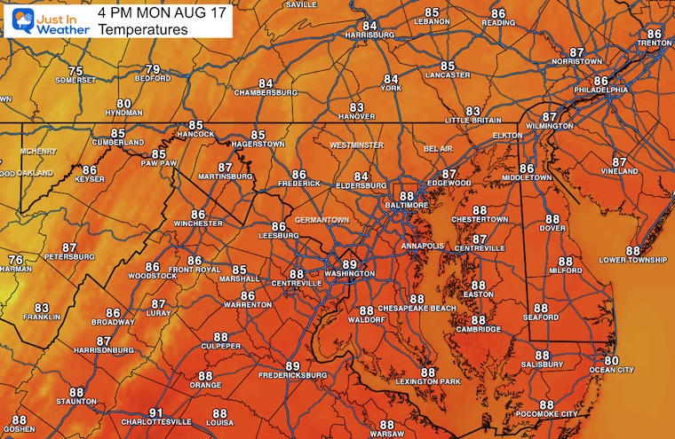 Sunday August 16 weather temperatures Sunday afternoon