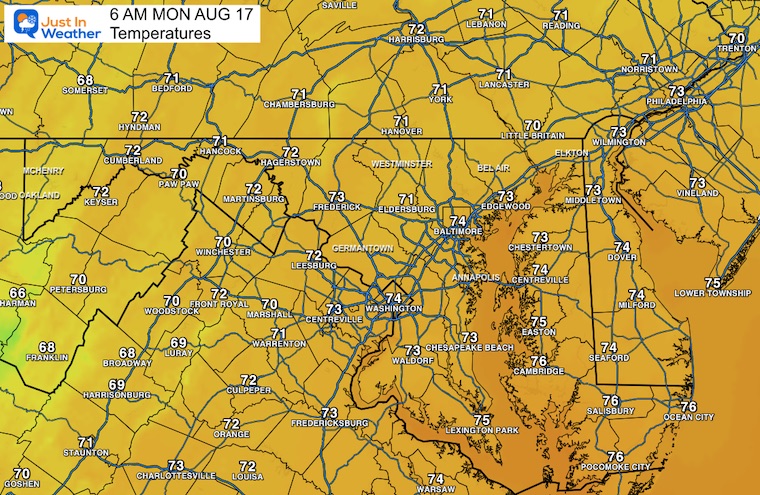 Sunday August 16 weather temperatures Sunday morning