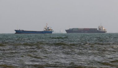 Vessels are seen in the Strait of Hormuz, off the port city of Bandar Abbas in southern Iran on Aug. 10, 2026. The US President signaled on Aug. 9 that he was prepared to let economic pressure mount against Iran, apparently backing away from more military strikes after Tehran issued a list of demands for opening the Strait of Hormuz. His remarks came after Iran issued over the weekend a list of conditions to reopen the Strait of Hormuz, which has remained largely closed since the start of the Middle East war in late February.