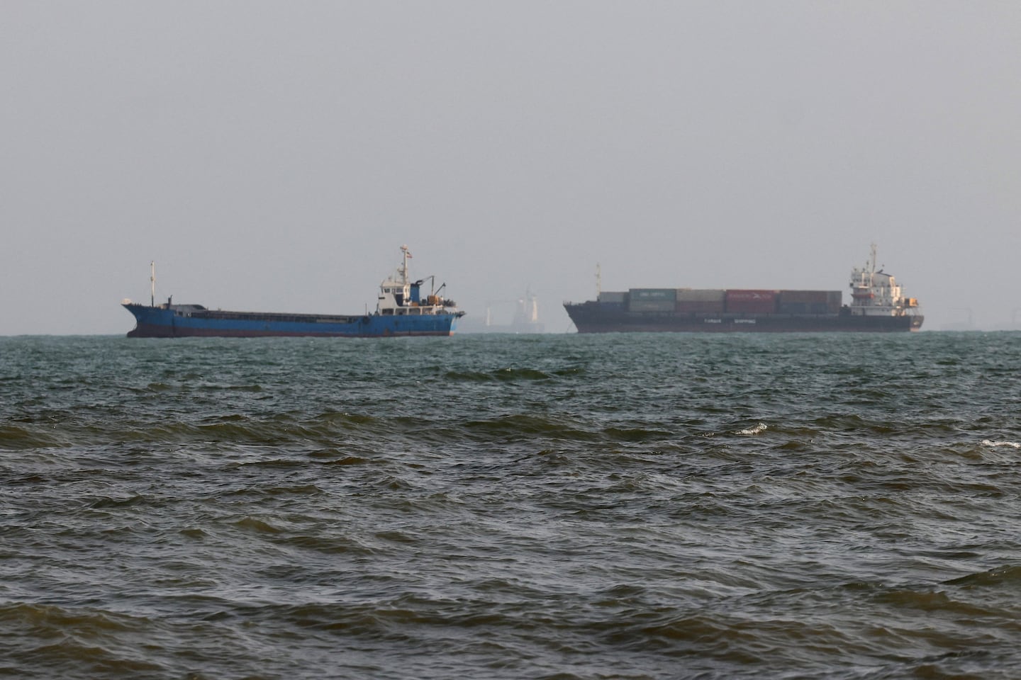 Vessels are seen in the Strait of Hormuz, off the port city of Bandar Abbas in southern Iran on Aug. 10, 2026. The US President signaled on Aug. 9 that he was prepared to let economic pressure mount against Iran, apparently backing away from more military strikes after Tehran issued a list of demands for opening the Strait of Hormuz. His remarks came after Iran issued over the weekend a list of conditions to reopen the Strait of Hormuz, which has remained largely closed since the start of the Middle East war in late February.