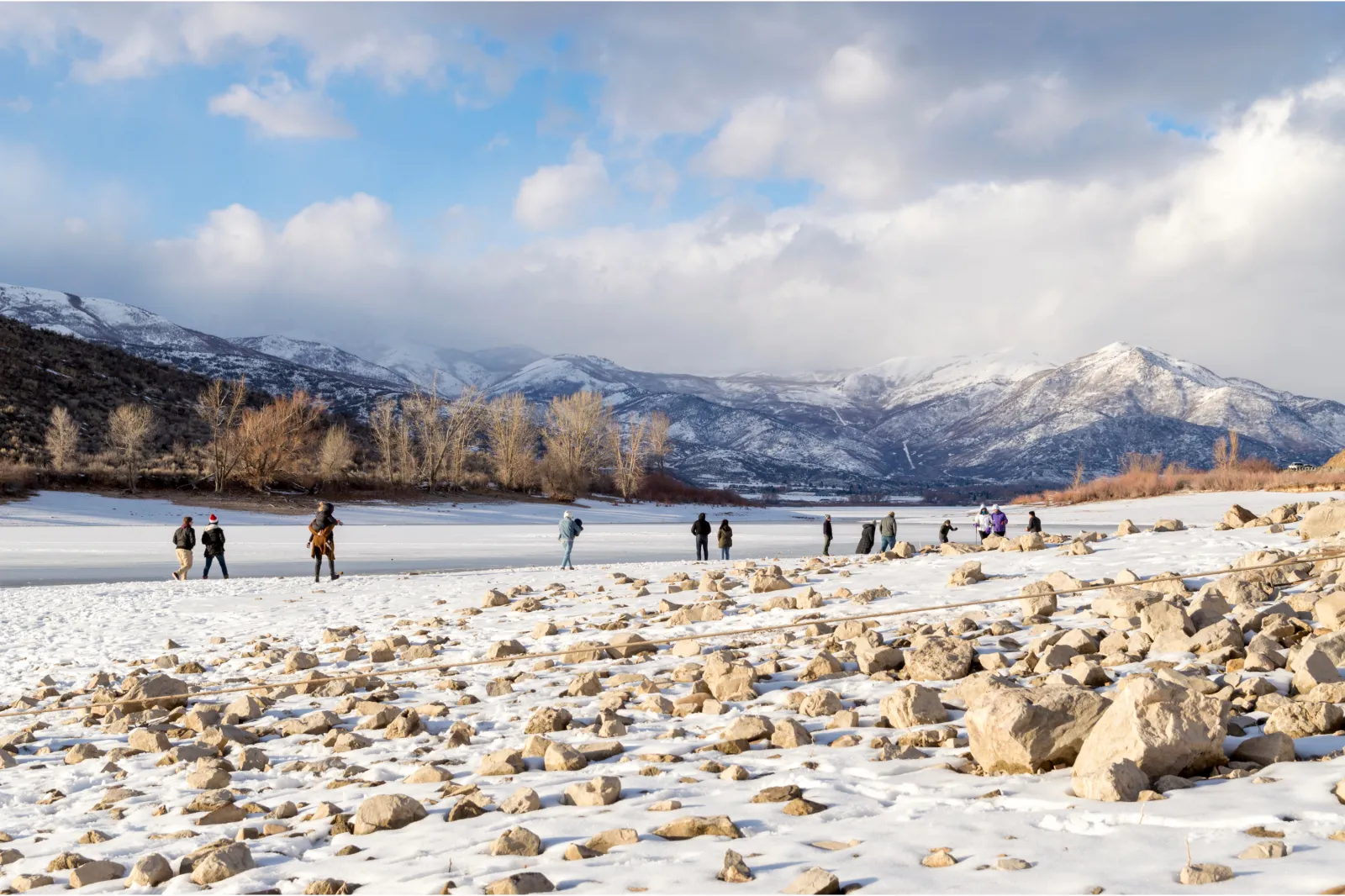 Dear Creek Reservoir in Utah when it is frozen over in the winter.