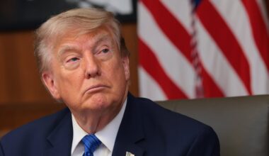 President Trump listens to questions from reporters during a Cabinet meeting at Camp David, the presidential retreat, on July 31, 2026 in Camp David, Maryland. Trump convened members of his Cabinet at the presidential retreat as the war with Iran continues.