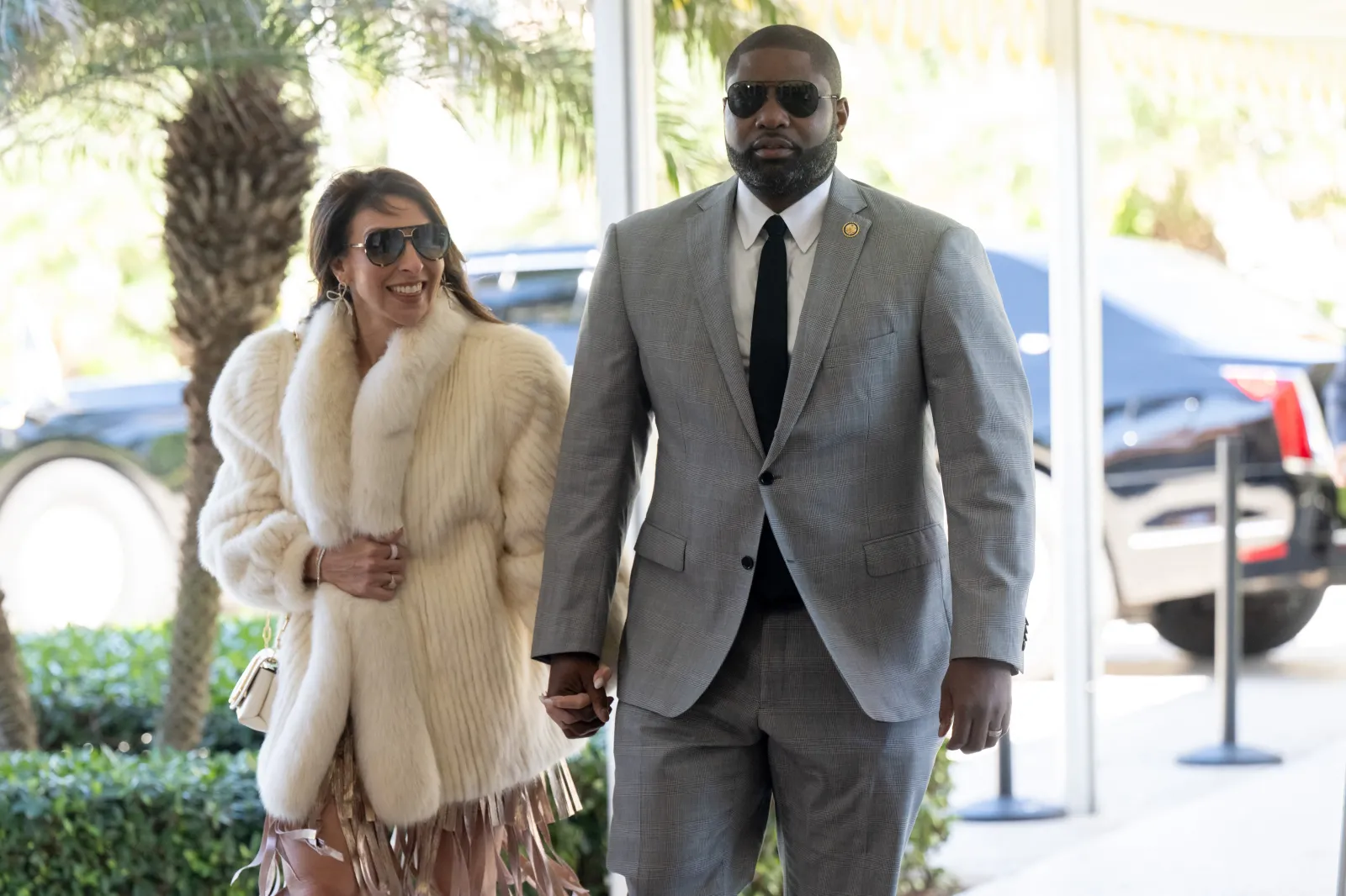 Erika Donalds and Representative Byron Donalds attend an event at Mar-a-Lago in Palm Beach, Florida, on February 1, 2026.