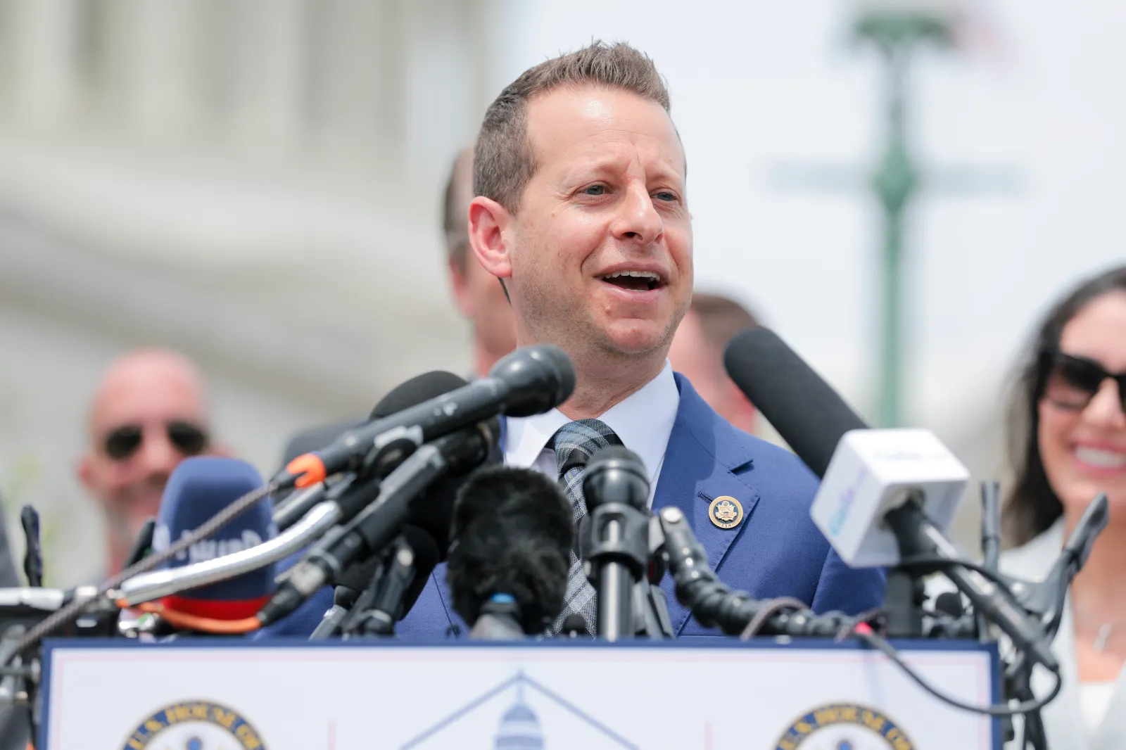 Representative Jared Moskowitz speaks during a news conference on "Unidentified Anomalous Phenomena" outside the U.S. Capitol Building on June 9, 2026, in Washington. (Photo by Anna Moneymaker/Getty Images)