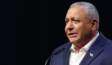 Former Israeli army chief of staff Gadi Eizenkot speaks during the launch of the Yashar party