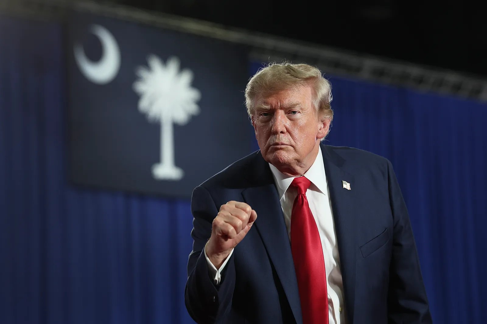 File photo: Donald Trump gestures at a rally with Senator Darline Graham (R-SC), August 21, 2026, Myrtle Beach, South Carolina.