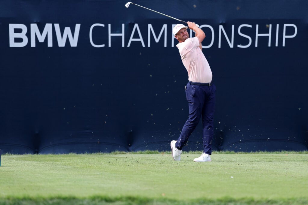 Wyndham Clark looks in action during the final round of the BMW Championship at Bellerive