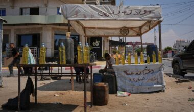 A Palestinian vendor offered bottles of diesel for sale in al-Maghazi refugee camp, central Gaza Strip, on Saturday.