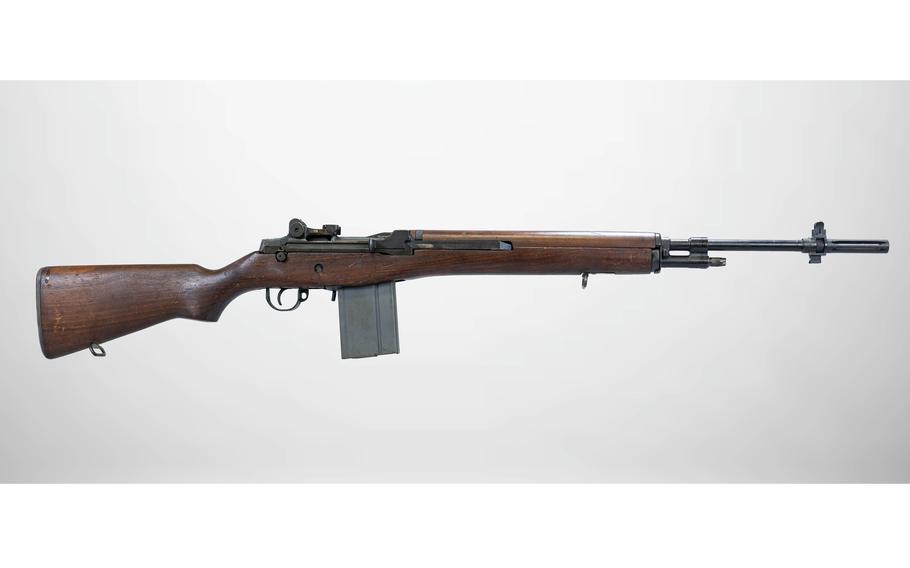A view of the rifle from the side.