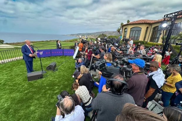 Former President Donald Trump holds a press conference at Trump National Golf Club in Rancho Palos Verdes, CA, on Friday, Sept. 13, 2024. (Photo by Jeff Gritchen, Orange County Register/SCNG)