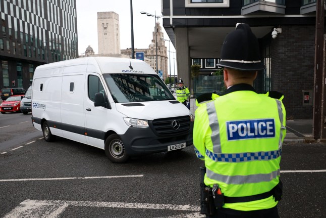 A prison van believed to be transporting Paul Doyle, the 53-year old charged with multiple offences including dangerous driving and causing grievous bodily harm after a car drove into a crowd at Liverpool FC's trophy parade, arrives at Liverpool Magistrates' Court in Liverpool, Britain, May 30, 2025. REUTERS/Phil Noble