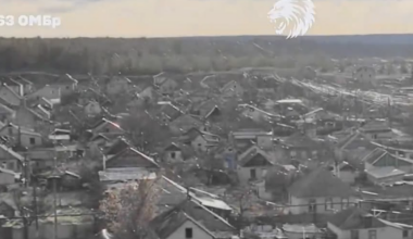 Screenshot of the town of Lyman completely shrouded in a web of fibre optic cable. Source: Ukraine’s 63rd Mechanised Brigade.