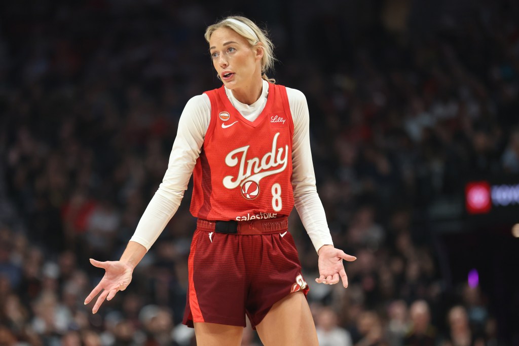 Sophie Cunningham, who scored 13 points, reacts after a play during the Fever's 112-98 win over the Fire on July 31, 2026 in Portland.