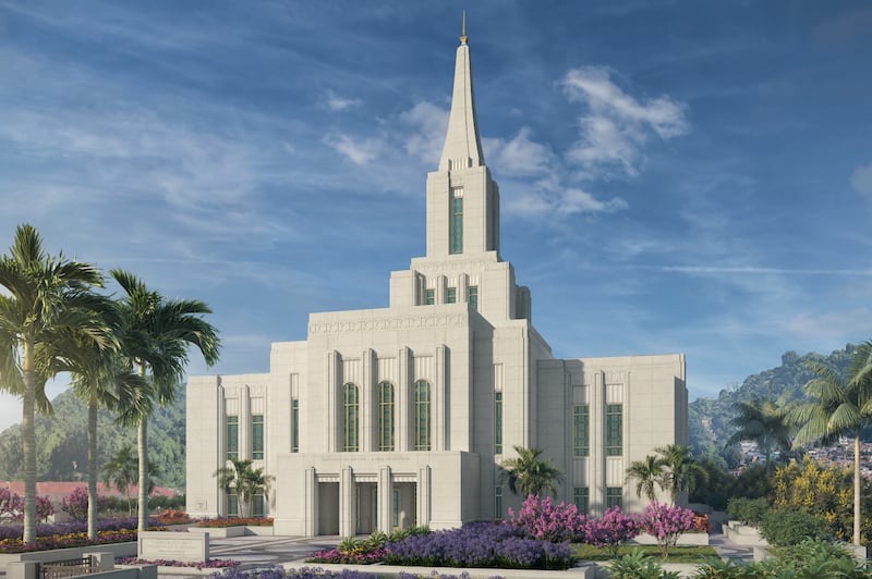 An architectural rendering of the Santos Brazil Temple.