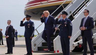 President Trump disembarked Air Force One at John F. Kennedy International Airport, on Friday.