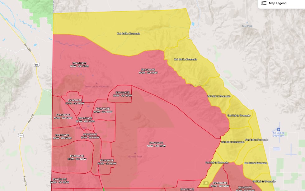 A map of new evacs in rural Washoe County
