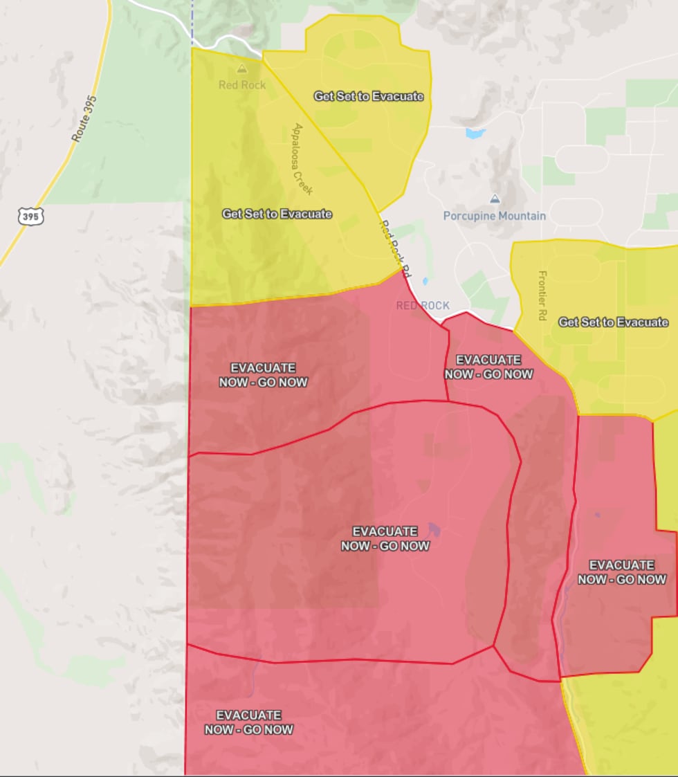 An updated map of evacuation zones in Washoe County