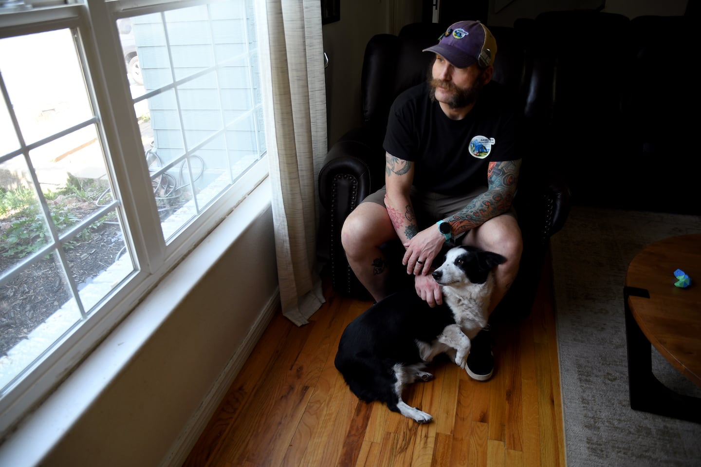 Joe Shearer, who was recently diagnosed with traumatic brain injuries from fighting in Iraq, at his home in Colorado Springs, Colo., on Wednesday.