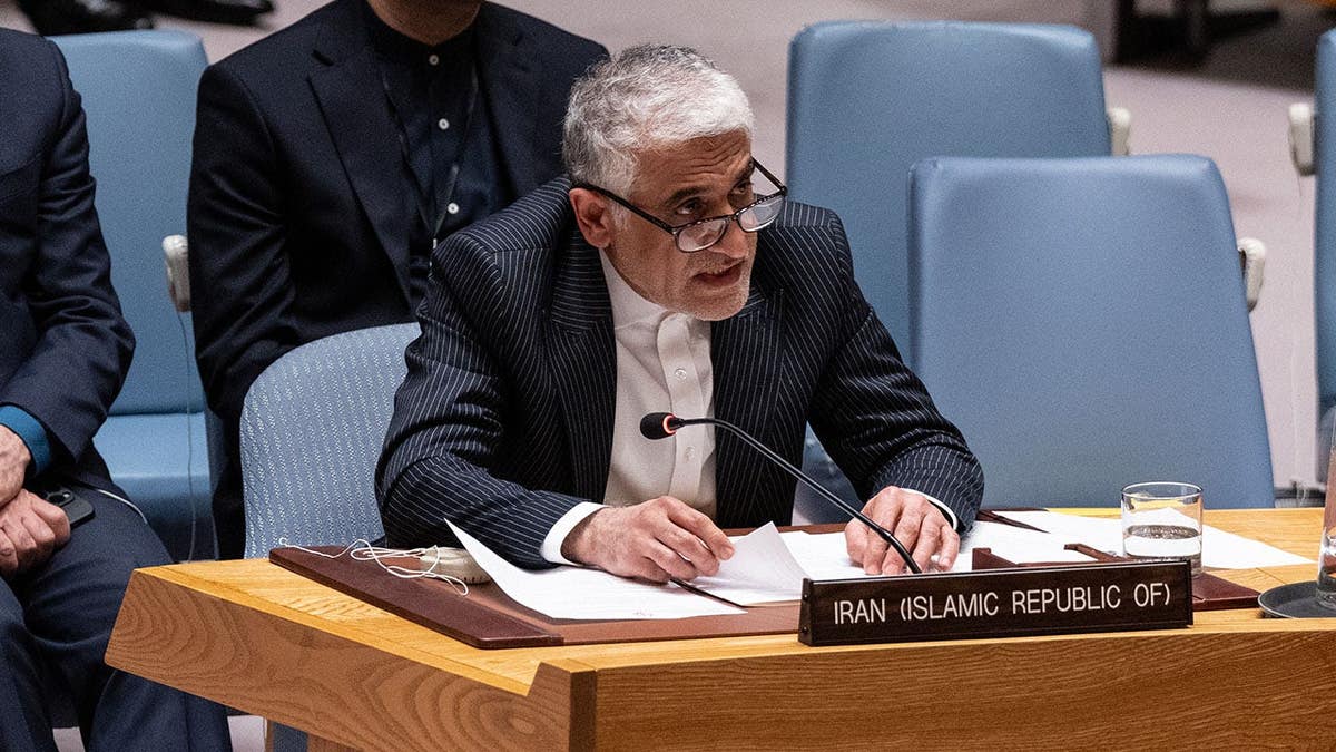 Ambassador Amir-Saeid Iravani speaks during a Security Council meeting at the United Nations.