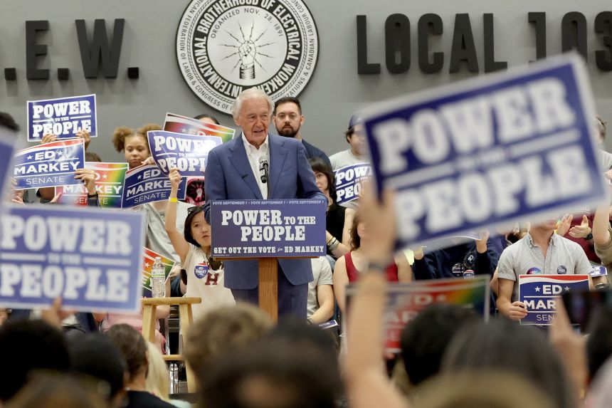 Sen. Ed Markey speaks during a Get Out the Vote event, Saturday, August 29, 2026 in Boston.