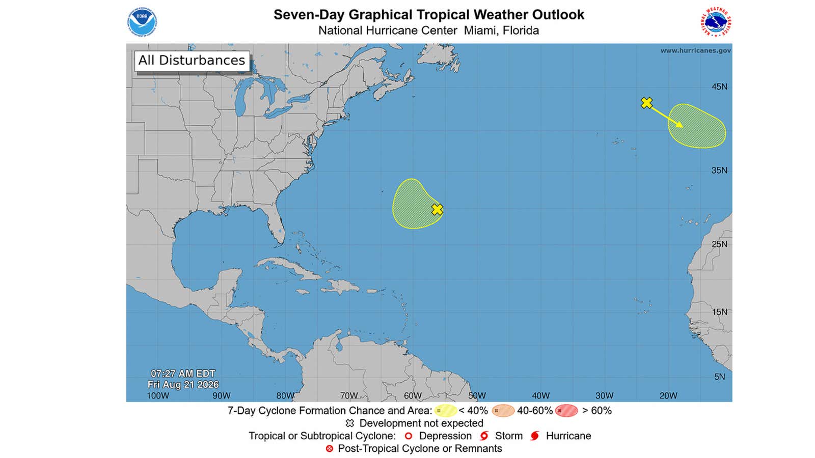 Atlantic tropical outlook August 21 2026