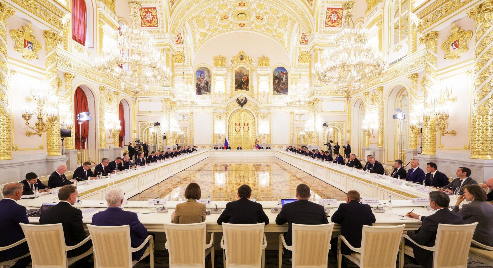 Russian leader Vladimir Putin chairs meeting on 'strategic development' in Kremlin on 19 August