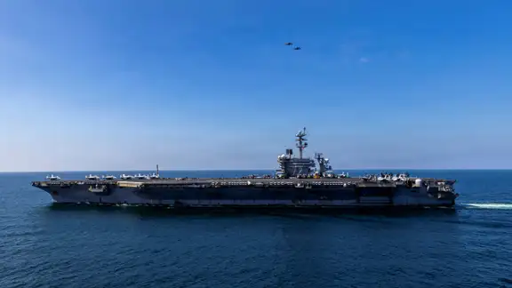 US Navy Nimitz-class aircraft carrier USS Abraham Lincoln sails in support of the Operation Epic Fury attack on Iran from an undisclosed location March 3, 2026 