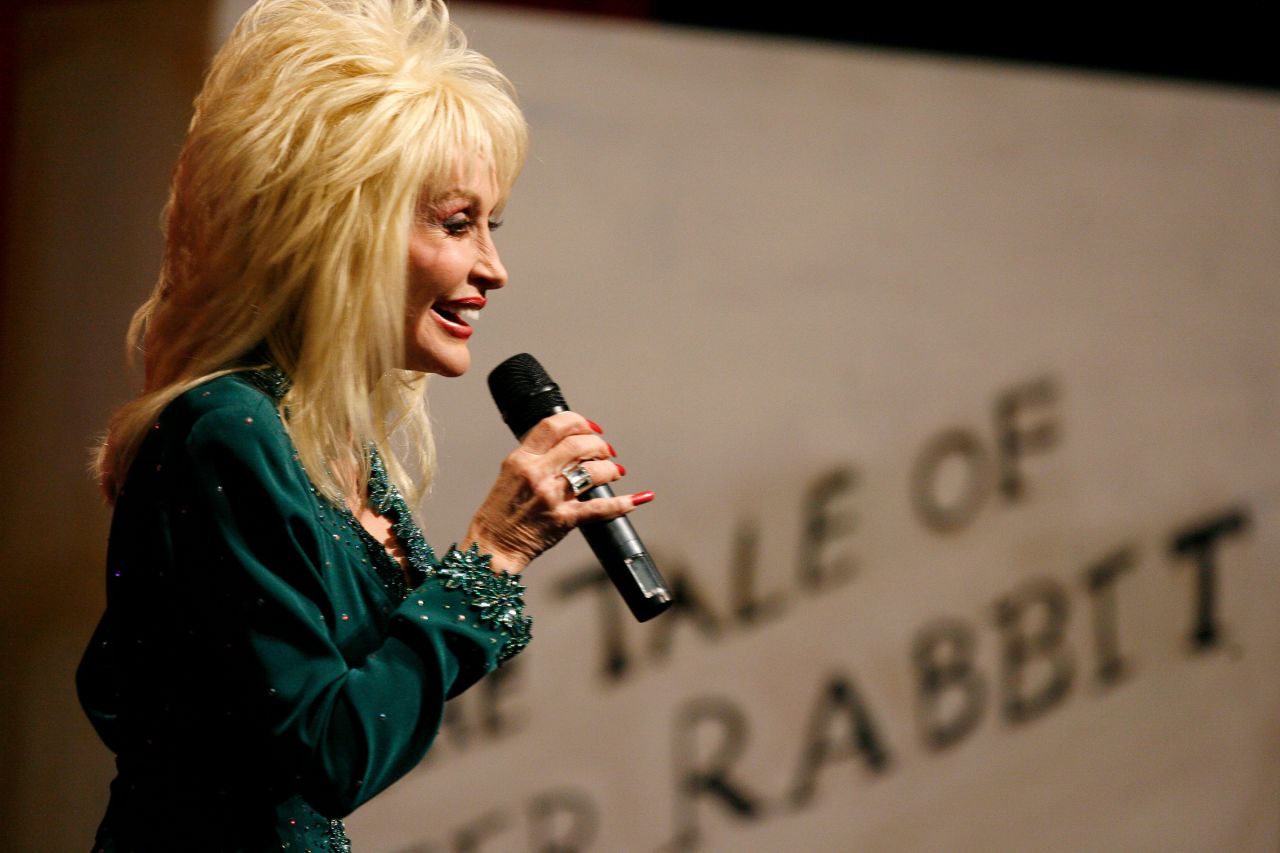 Dolly Parton speaks at the launch of her Imagination Library book project in the Magna Centre in Sheffield, northern England in 2007.