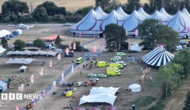 An ariel view of a festival.