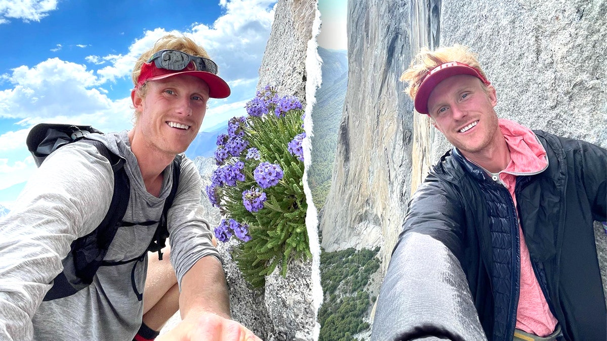 Split image of Jake Whisenant selfies on hikes