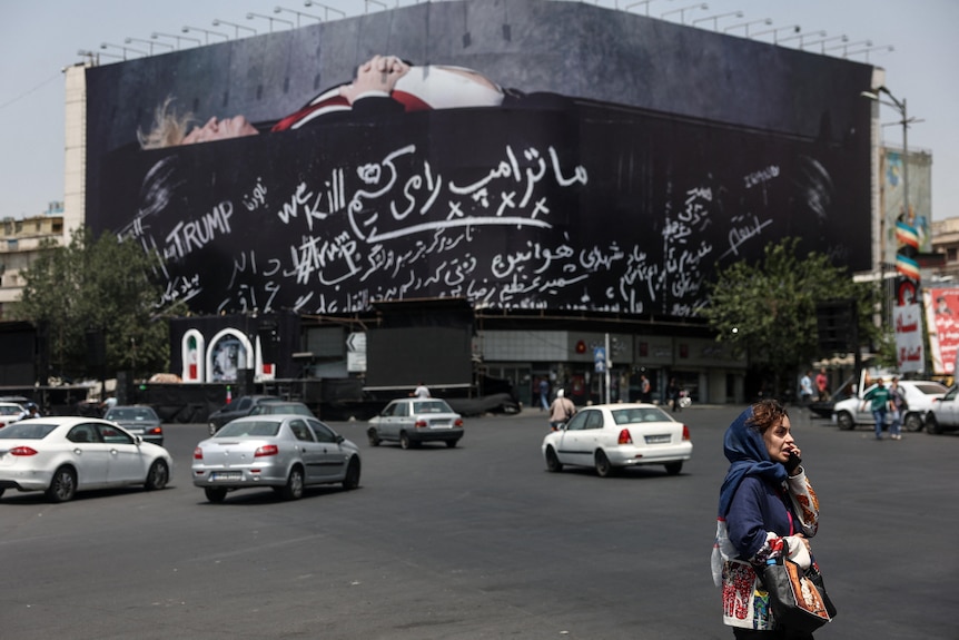 A billboard showing Donald Trump in a coffin.