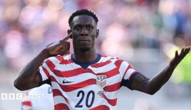 Folarin Balogun celebrates scoring a goal for USA