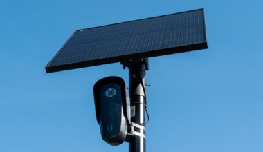 Flock license plate reader and camera with solar panel against a blue sky, Pleasant Hill, California, April 16, 2026.