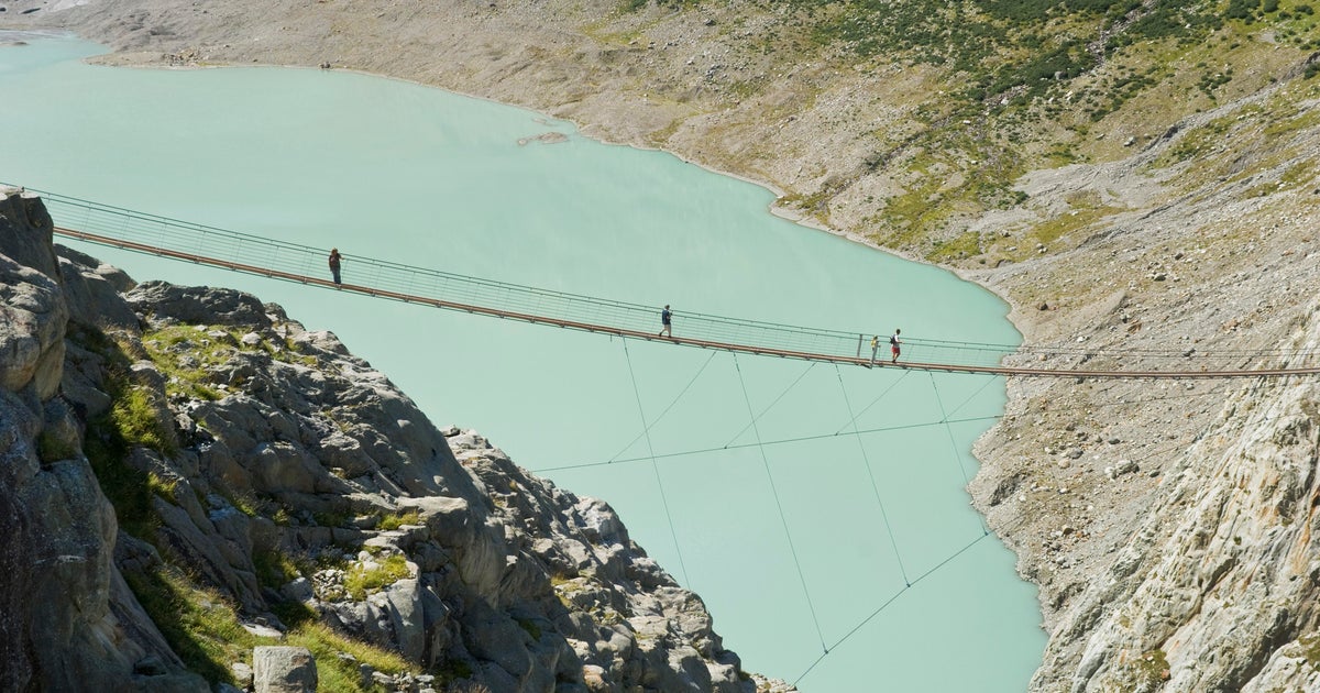 Trift suspension bridge. trift glacier. Switzerland