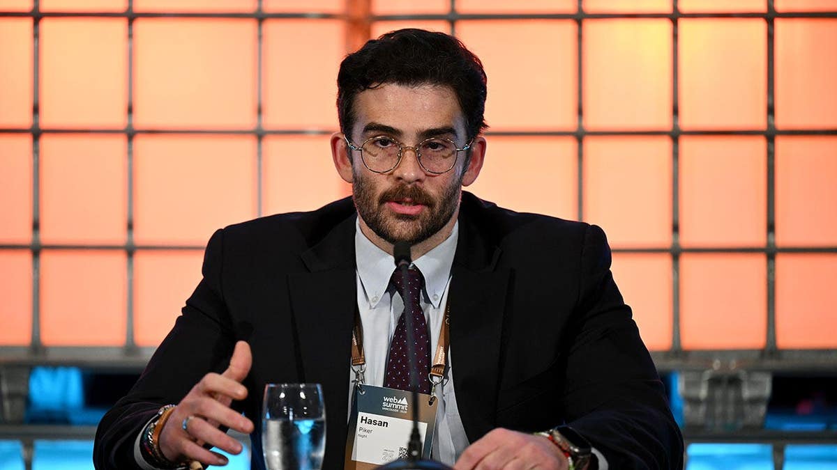 Hasan Piker speaking at a press conference at Vancouver Convention Centre